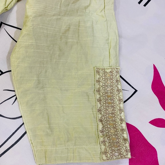 Silk stitched 3 piece suit with lining in pastel green with rose gold embroidery - Picture 10 of 11